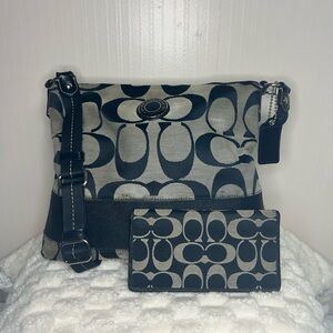 Coach Vintage Signature Black & Gray Crossbody Bag and Wallet Set